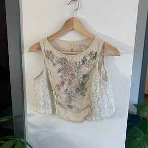 UO Kimchi Blue Floral Embroidered Crop Top